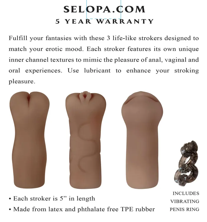 Evolved Novelties Vibrators Selopa Party Pack Dark 3 Unique Strokers for Varied Pleasure
