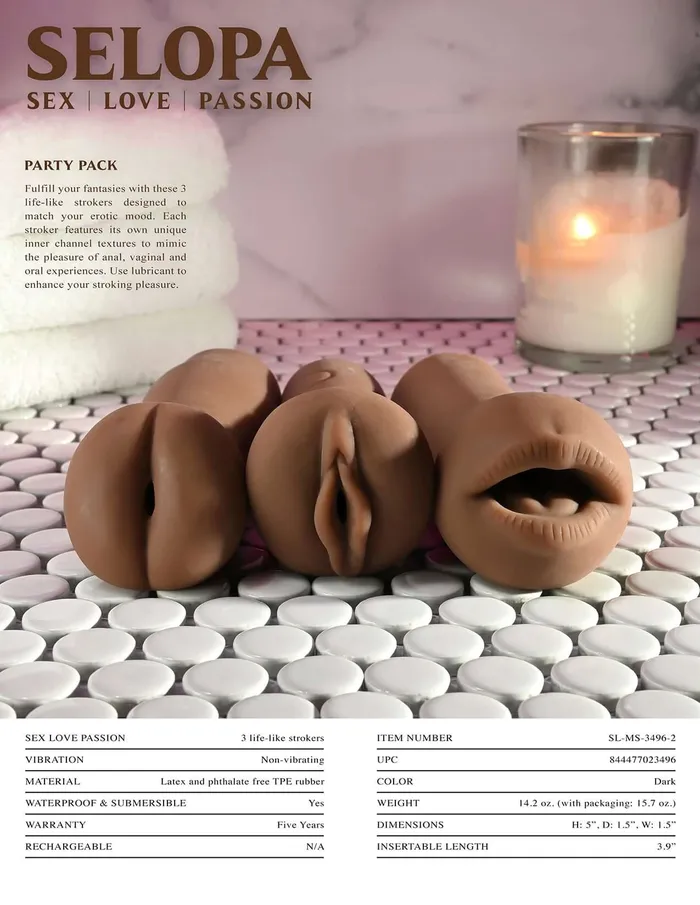 Evolved Novelties Vibrators Selopa Party Pack Dark 3 Unique Strokers for Varied Pleasure
