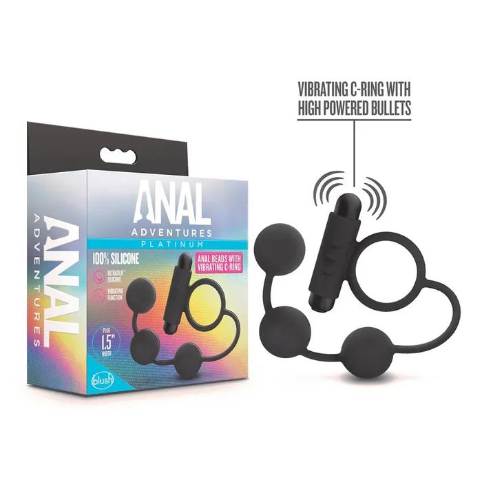 Blush Male Sex Toys Anal Adventures Platinum Silicone Anal Beads Vibrating Cock Ring