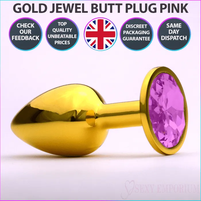 Jewel Princess Anal Chrome Gold Jewelled Butt Plug Pink
