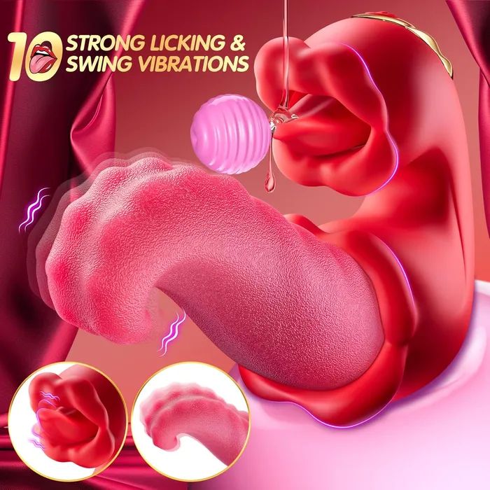Female Sex Toys 3 in 1 Tongue Thrusting Vibrators Dildo with 10 Licking Clitoral Swing Mode Lurevibe