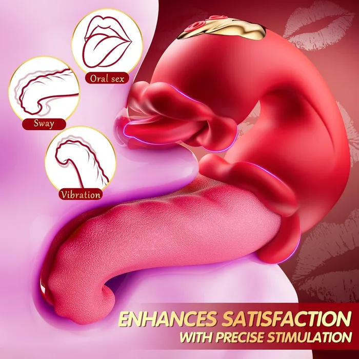 Female Sex Toys 3 in 1 Tongue Thrusting Vibrators Dildo with 10 Licking Clitoral Swing Mode Lurevibe