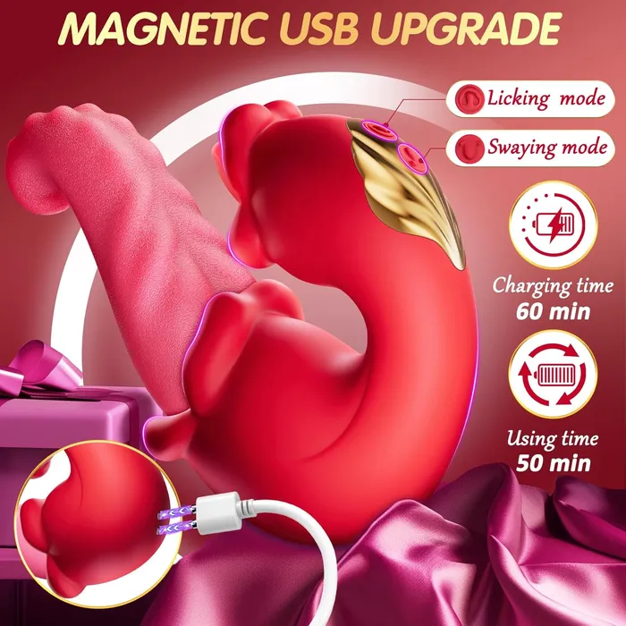 Female Sex Toys 3 in 1 Tongue Thrusting Vibrators Dildo with 10 Licking Clitoral Swing Mode Lurevibe