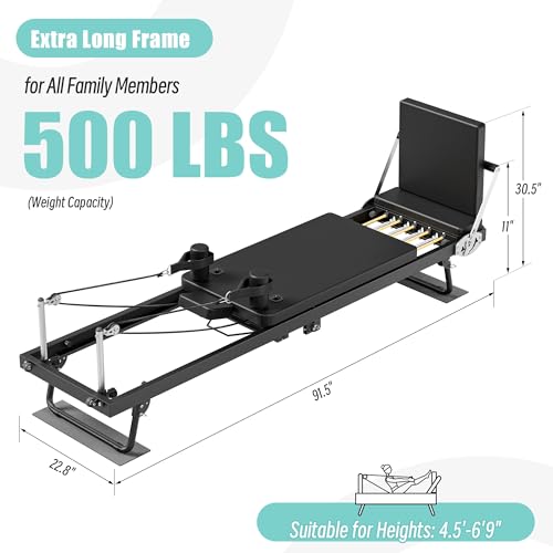 Black Foldable Pilates Reformer Machine with Jump Board, 500 lbs Capacity N980043