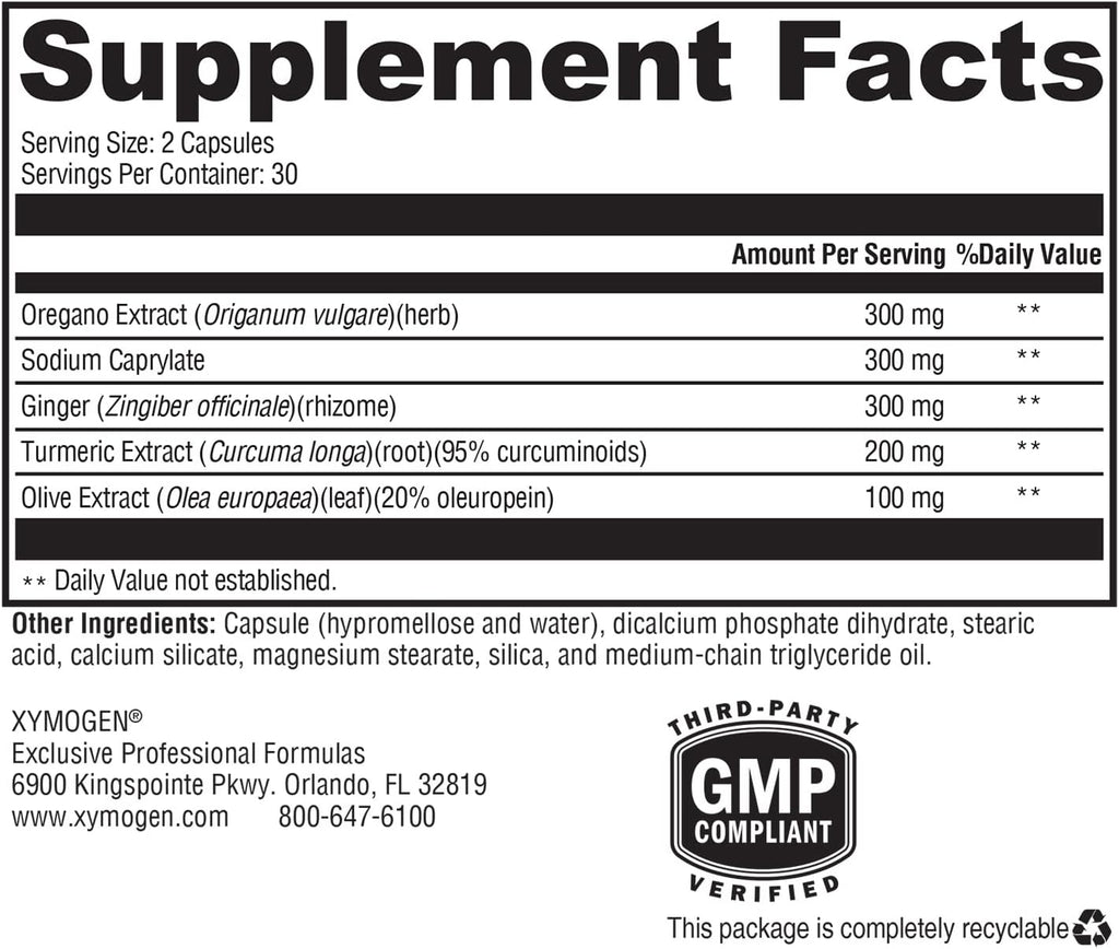 60 Capsules Oregano Extract Sodium Caprylate Ginger Turmeric Extract Olive Leaf Extract J716487