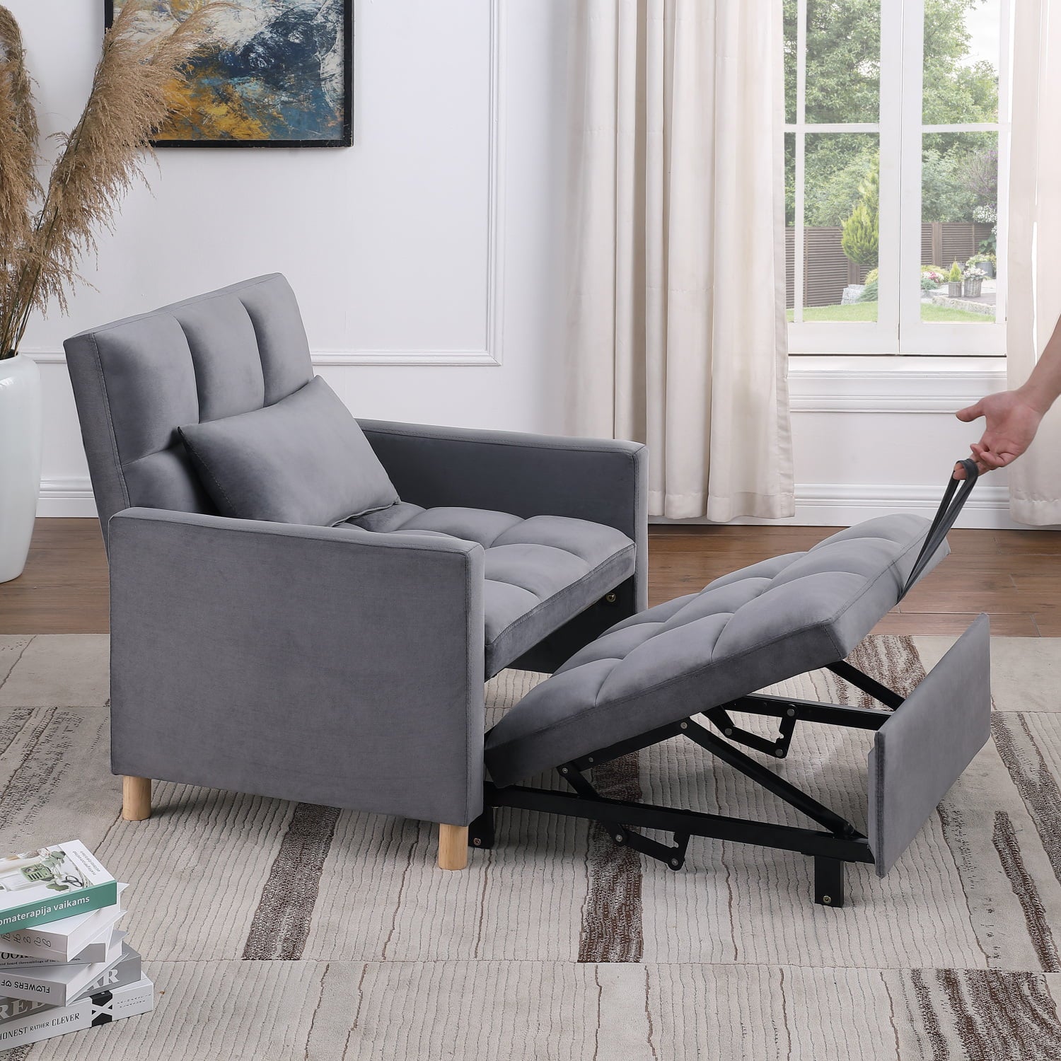 Convertible Sleeper Sofa Chair Bed with Pillow Velvet Fabric M995