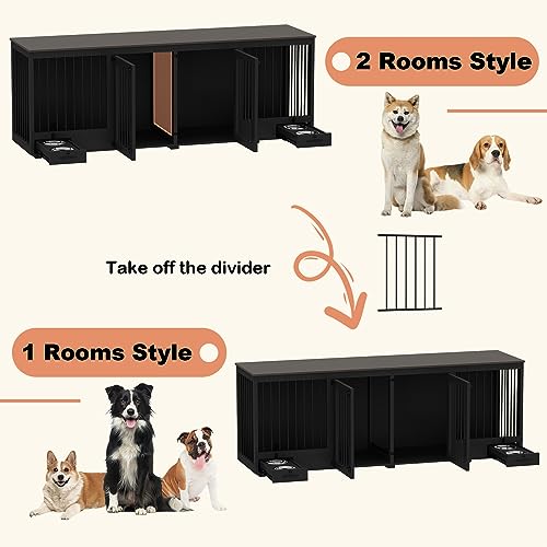 White 86.6" Heavy Duty Wooden Dog Kennel with Dog Bowl Drawers & Divider Y645