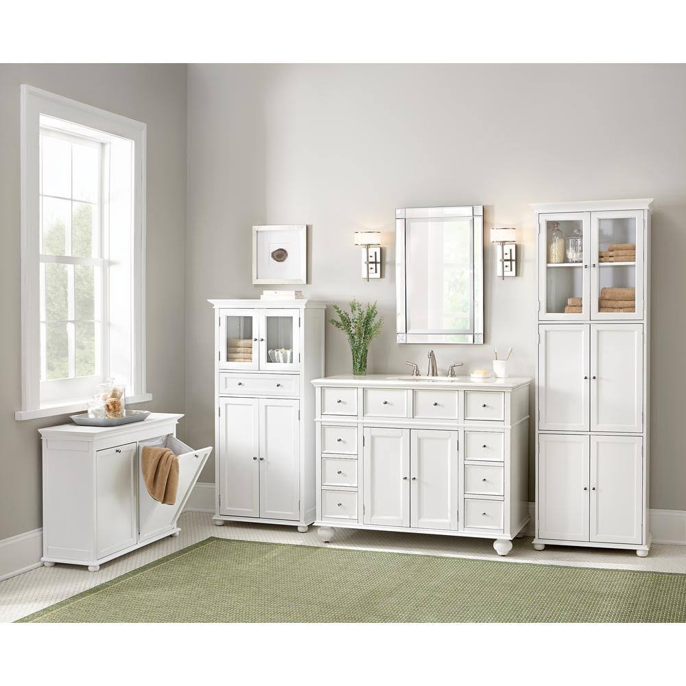 White Bathroom Linen Cabinet Drawer Storage Shelves M403