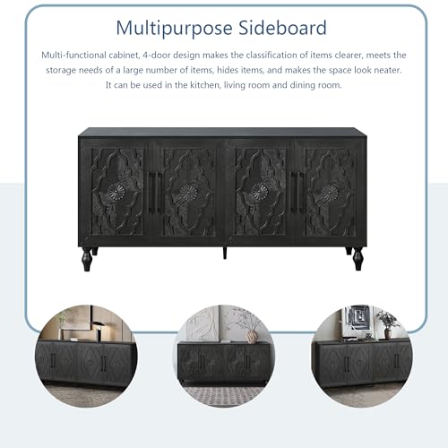Wooden Sideboard Cabinet with 4 Doors and Metal Handles Z10270