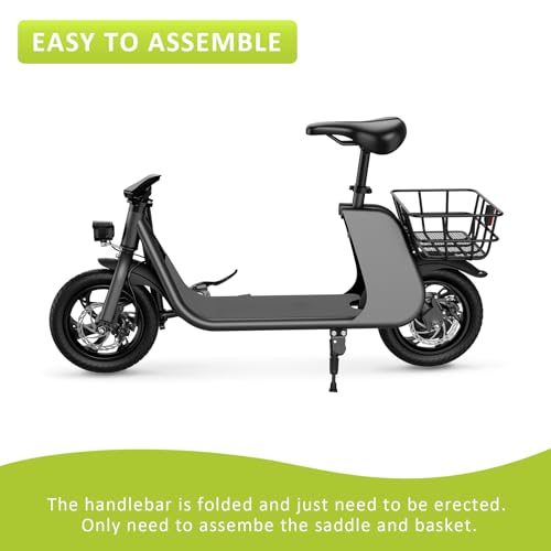 Electric Scooter with Seat & Carry Basket, 672W PWR, 288Wh, 20MPH, 20 Miles, 12.5" Tires N179