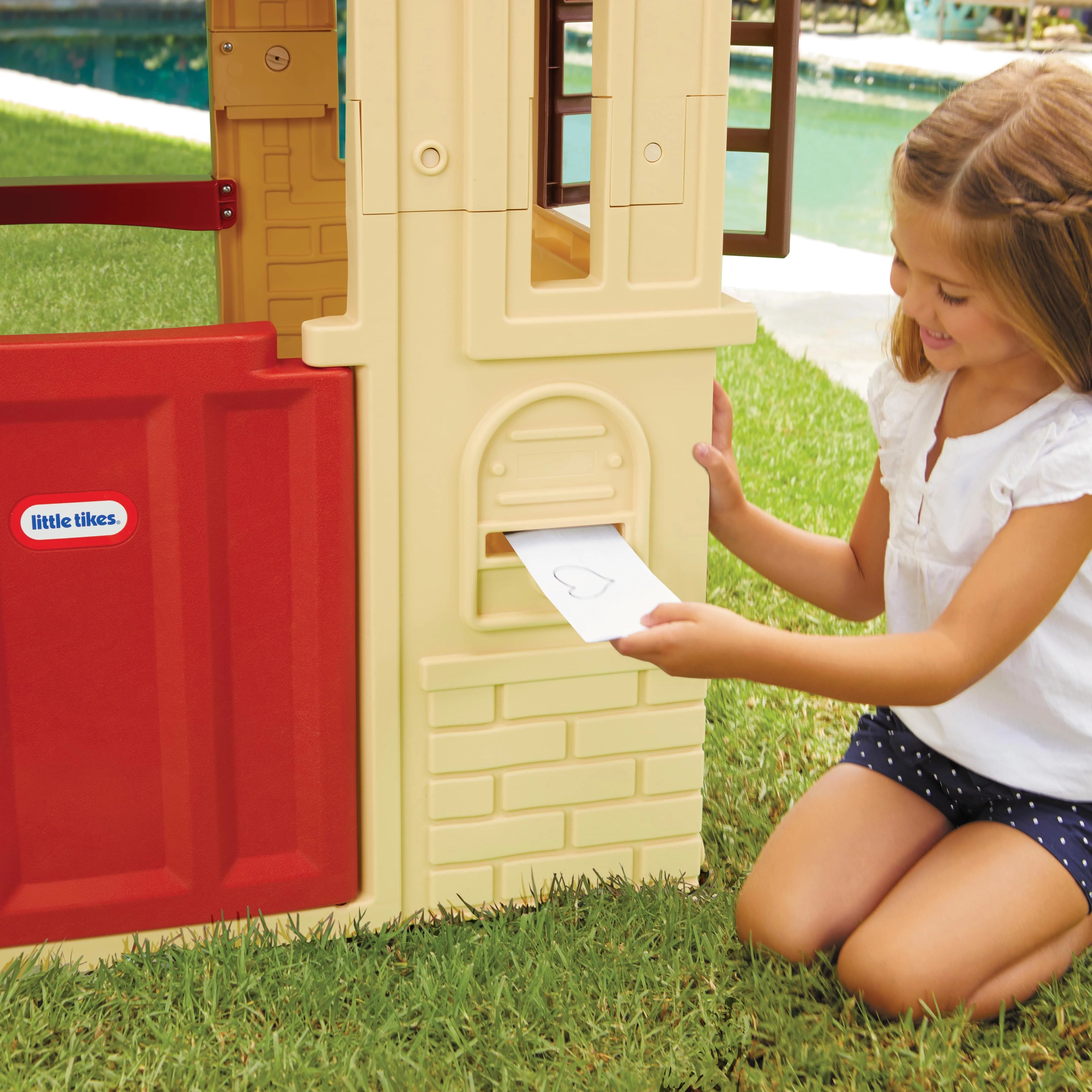 Tan Cape Cottage Playhouse with Working Door, Windows, and Shutters F253