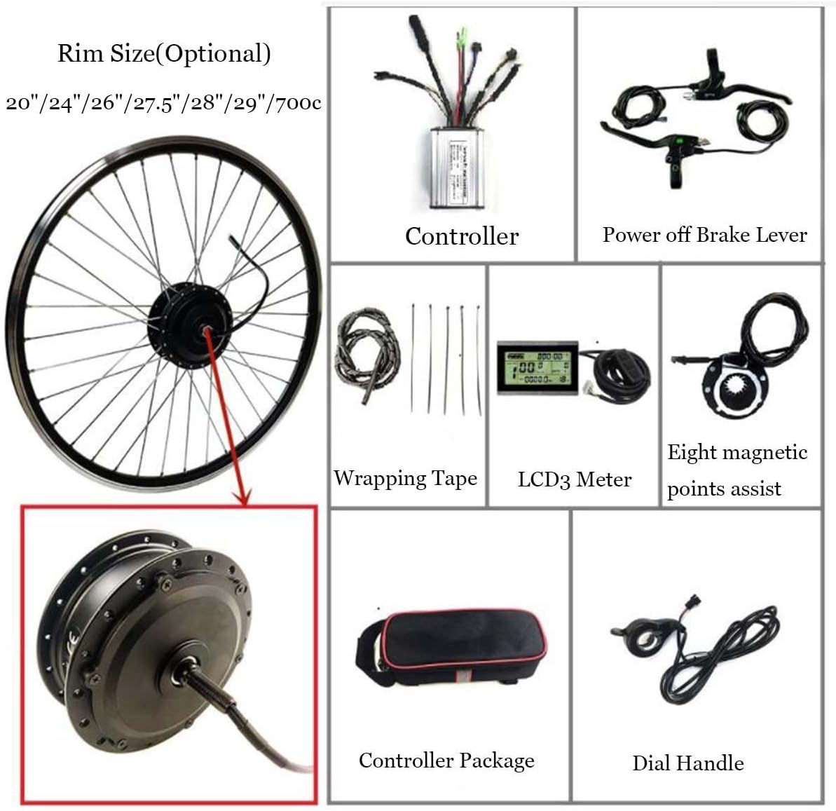 20"/24"/26"/27.5"/28"/29"/700C Front Wheel Electric Bicycle Hub Motor Conversion Kit with LCD3 Display L82275