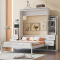 White Queen Size Murphy Wall Bed with Shelves, Drawers and LED Lights G1059