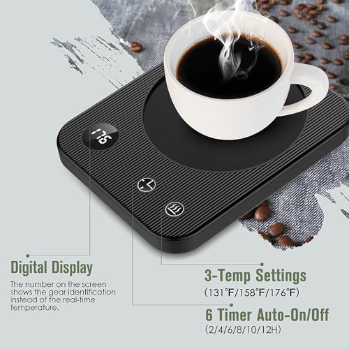 Black Mug Warmer with 3-Temp Settings and 2-12H Timer X900001