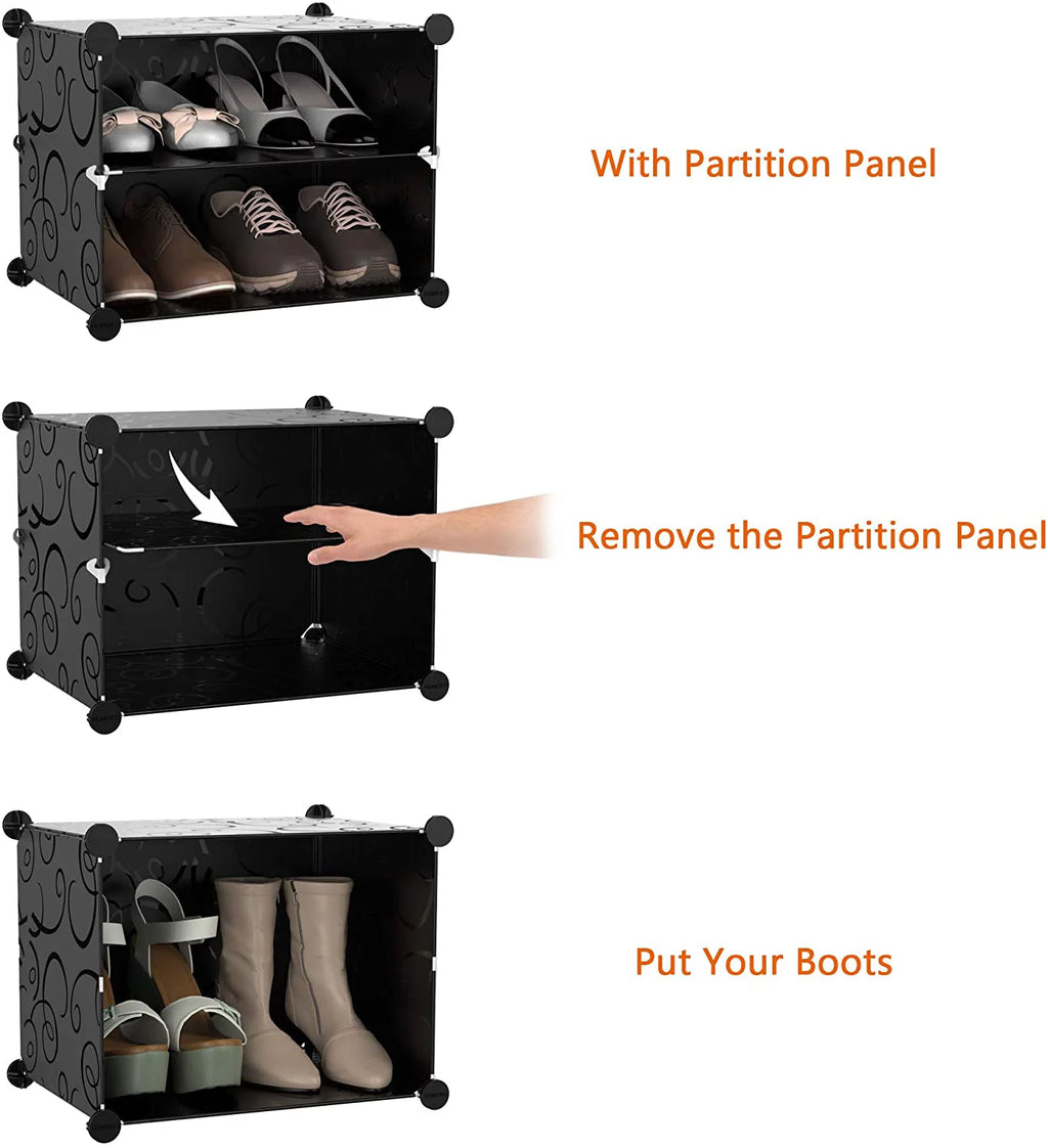 Black 8 Tier Plastic Shoe Storage Cabinet with Doors R1608