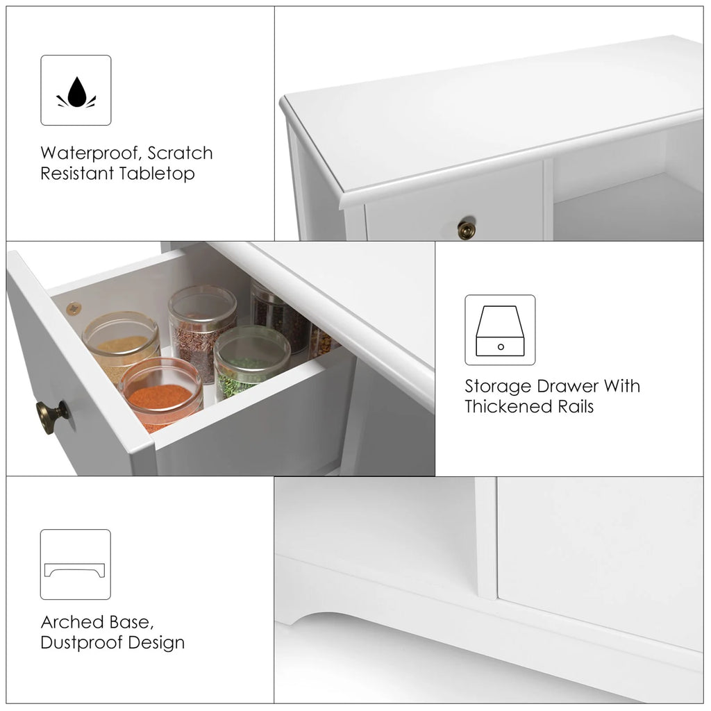 White Microwave Cabinet with Hutch and Adjustable Shelves and Drawer L617861