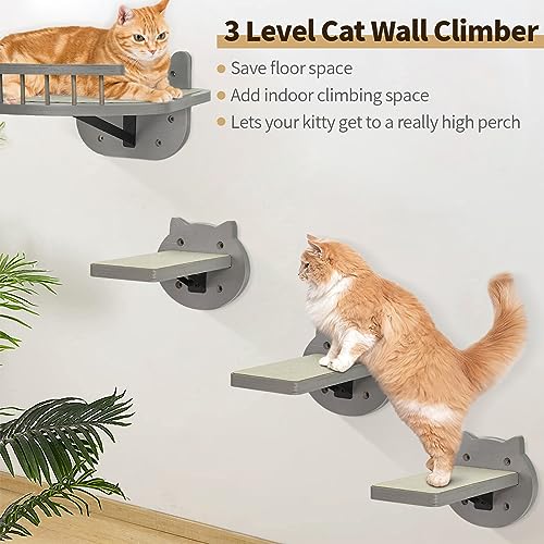 Black Wall-Mounted Cat Shelves with Scratching Pad A8258