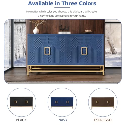 Navy Wooden Accent Storage Cabinet with 4 Doors and Adjustable Shelves T5706