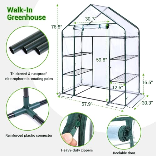 3 Tiers 4 Shelves Small Walk-In Greenhouse with Mesh Side Windows, 4.8x2.5x6.4 FT T2735