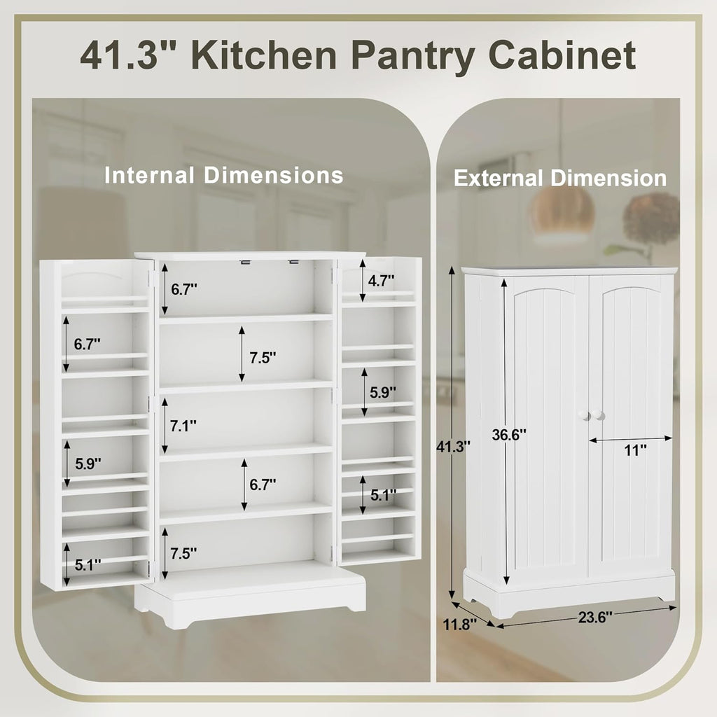 White Kitchen Pantry Storage Cabinet with Doors and Adjustable Shelves L136