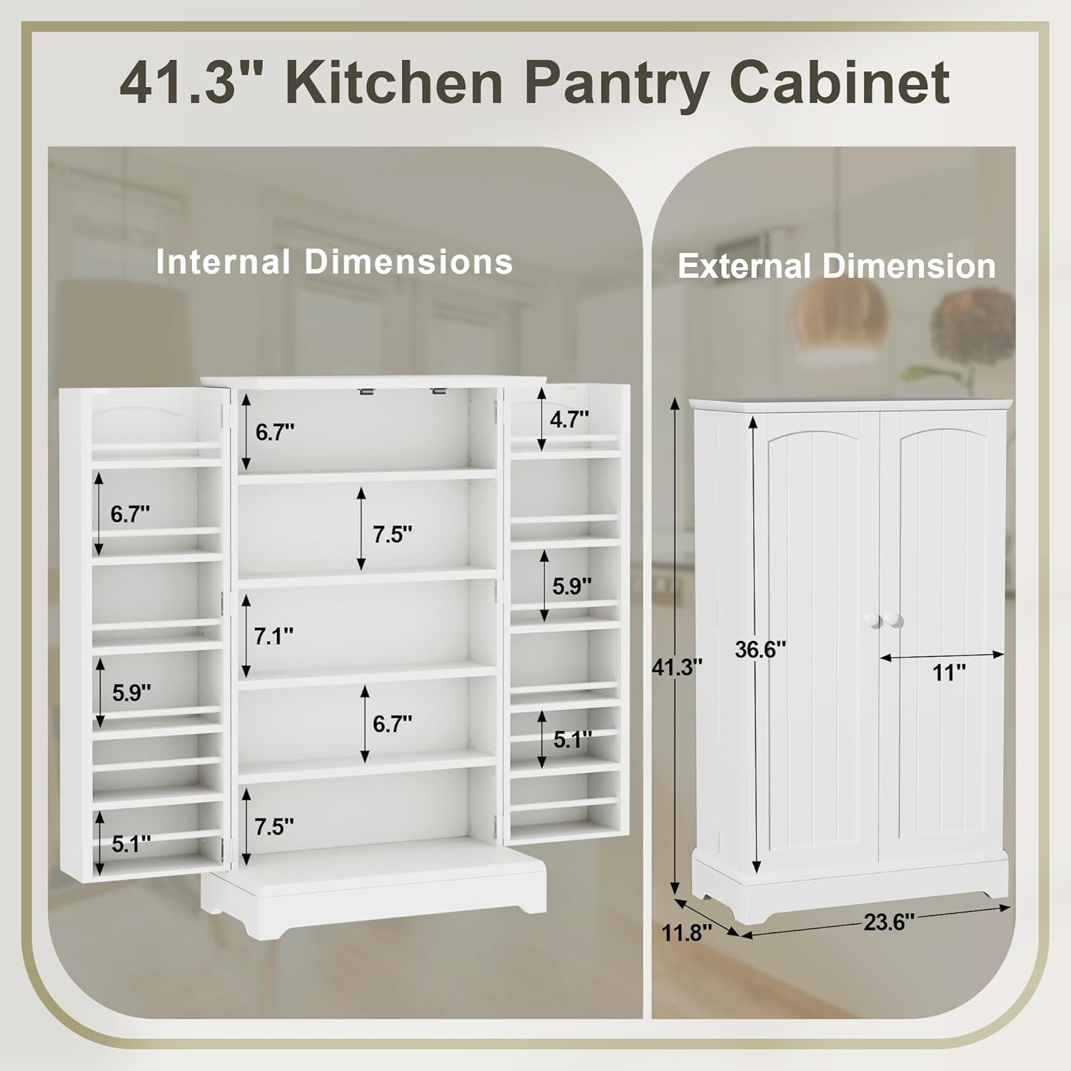 White Kitchen Pantry Storage Cabinet with Doors and Adjustable Shelves L136