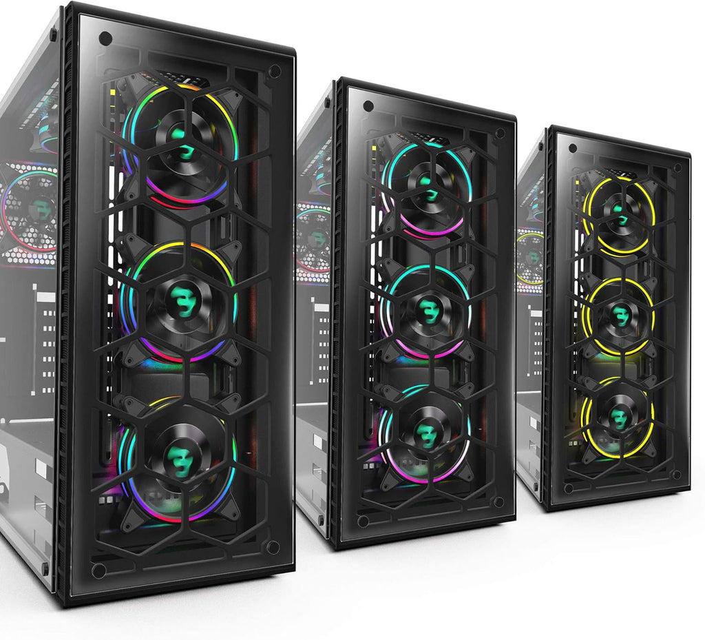 Black ATX Mid Tower Gaming Computer Case with Tempered Glass, 4X 120mm Fan, USB 3.0 H3821