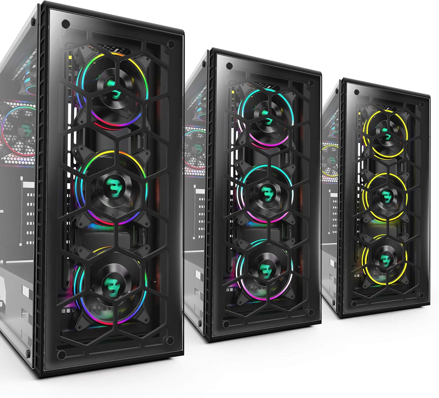 Black ATX Mid Tower Gaming Computer Case with Tempered Glass, 4X 120mm Fan, USB 3.0 H3821
