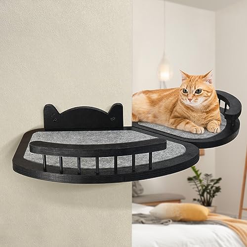 Black Wall-Mounted Cat Shelves with Scratching Pad A8258