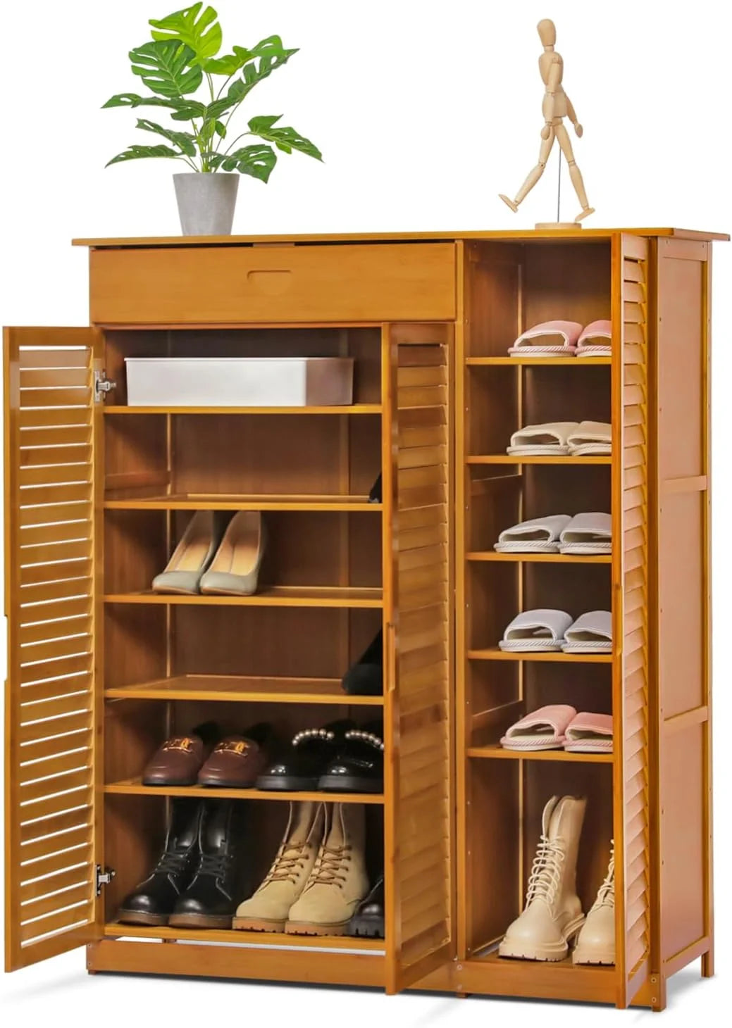 Bamboo Shoe Storage Cabinet With Drawer & Shutter Door Z11994