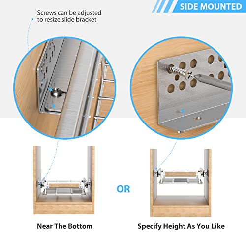 Extendable Slide Out Cabinet Organizer Pull Out Pantry Shelves Drawers Under Sink Sliding Basket, Adjusted Width 16.1"-26.3", 2 Pack D751