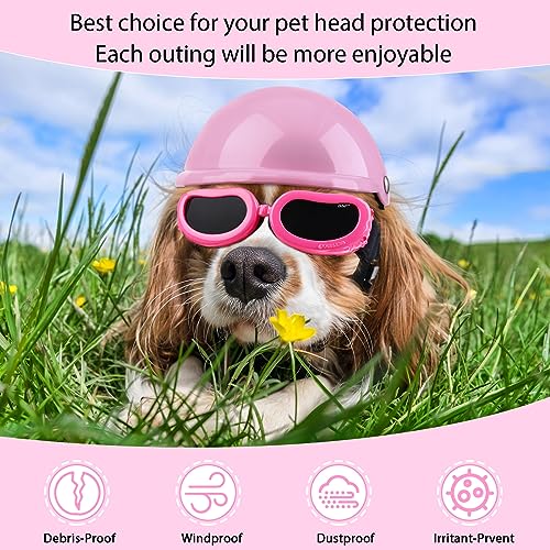 Blue 4 Inch Padded Pet Motorcycle Helmet and Dog Goggles Set C2285