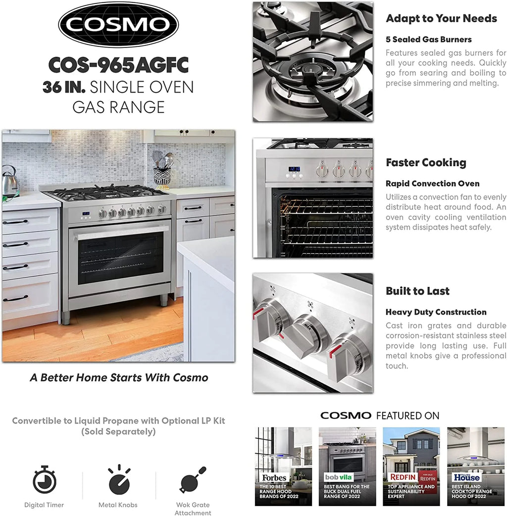 36-in 5 Burners 3.8-cu ft Convection Oven Freestanding Gas Range N912