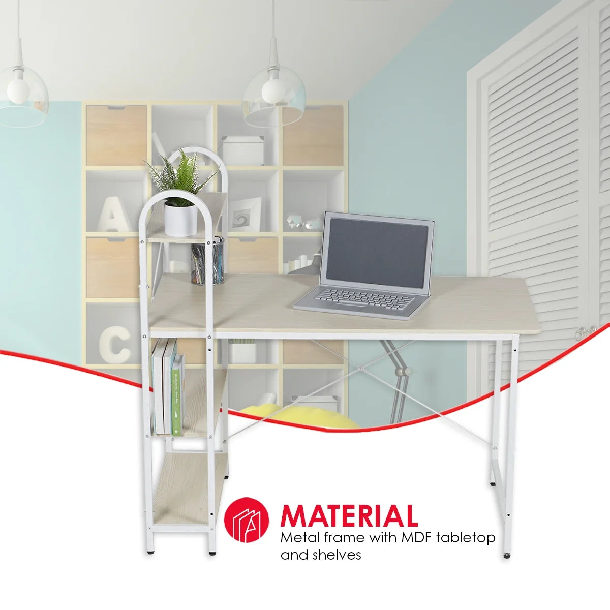 Oak/White Computer Desk With Shelves N53981