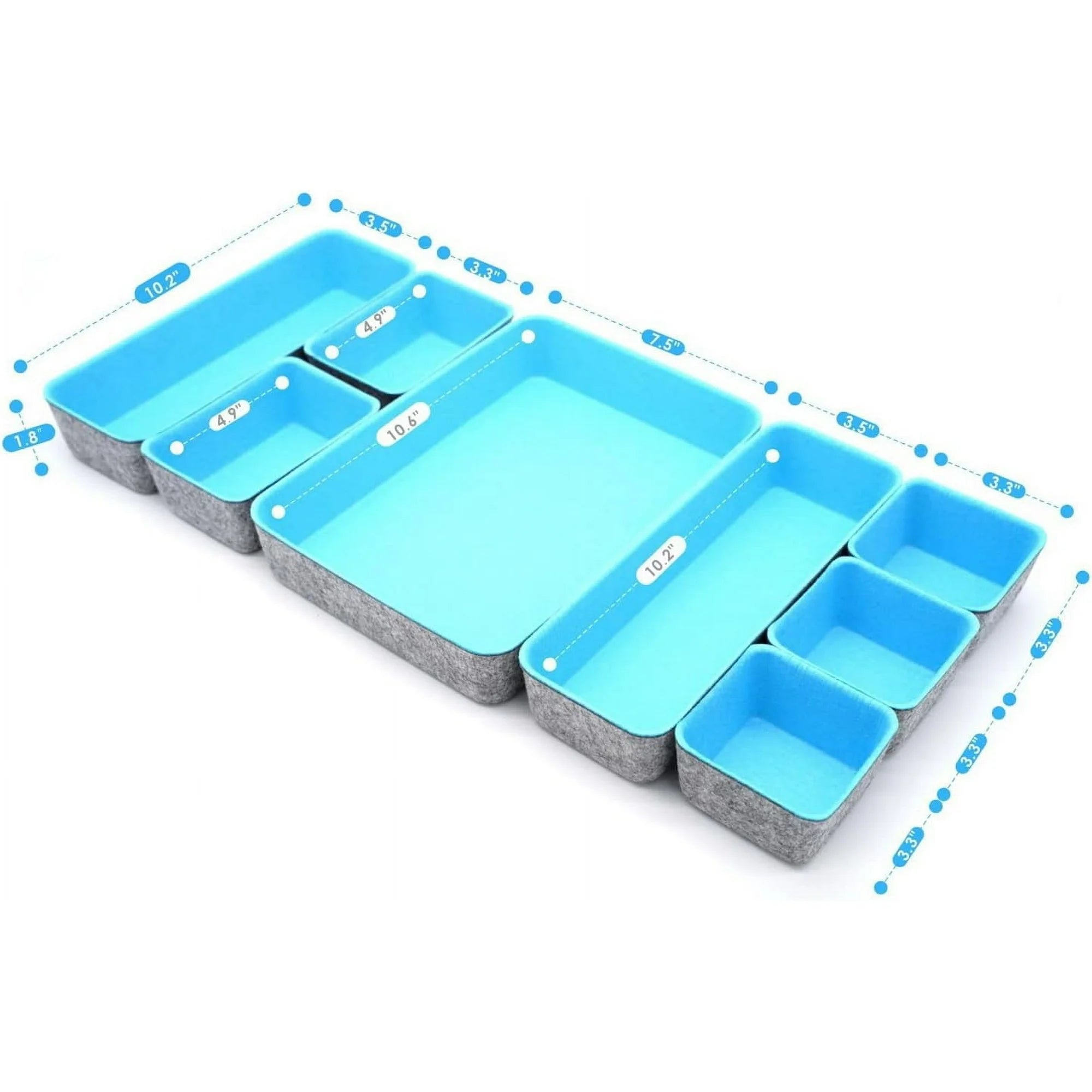 8-piece Felt Drawer Organizers Tray in Glacier Gray Z672749