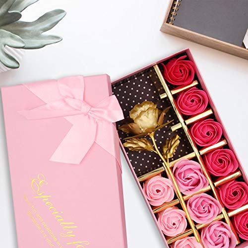 18 PCS Floral Scented Bath Soap Rose Flower Petals Plant Essential Oil Rose Soap Set (Pink) E44406