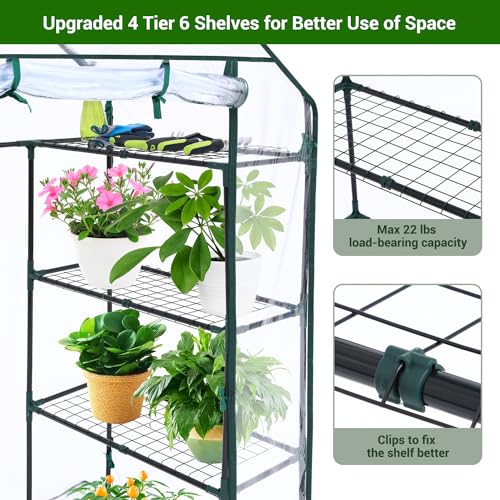 3 Tiers 4 Shelves Small Walk-In Greenhouse with Mesh Side Windows, 4.8x2.5x6.4 FT T2735