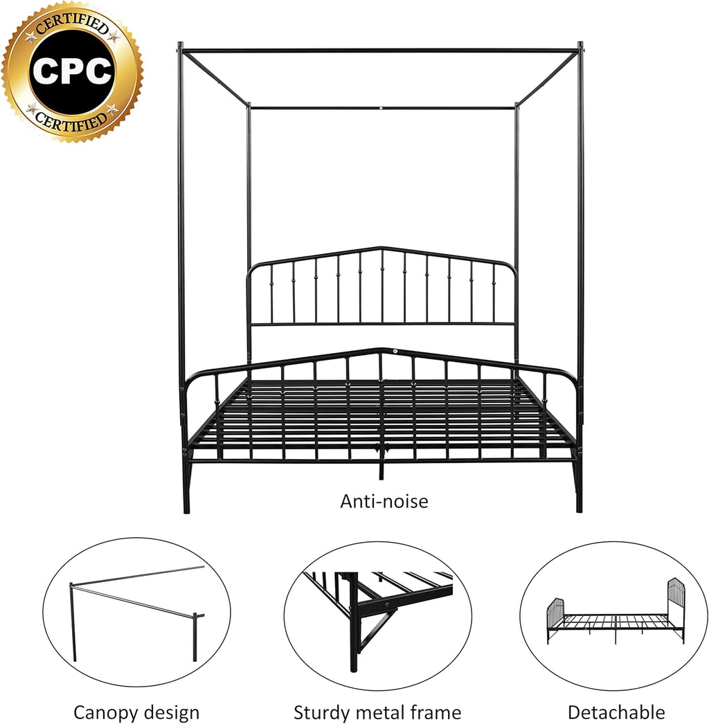 Black Queen Metal Canopy Bed Frame Q639