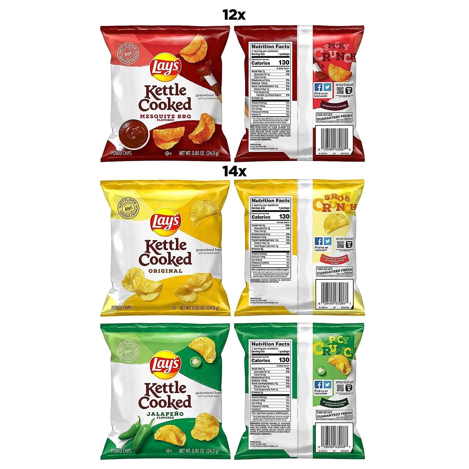 Kettle Cooked Potato Chips Variety Pack, 1 oz Bags, 40 Count L80433