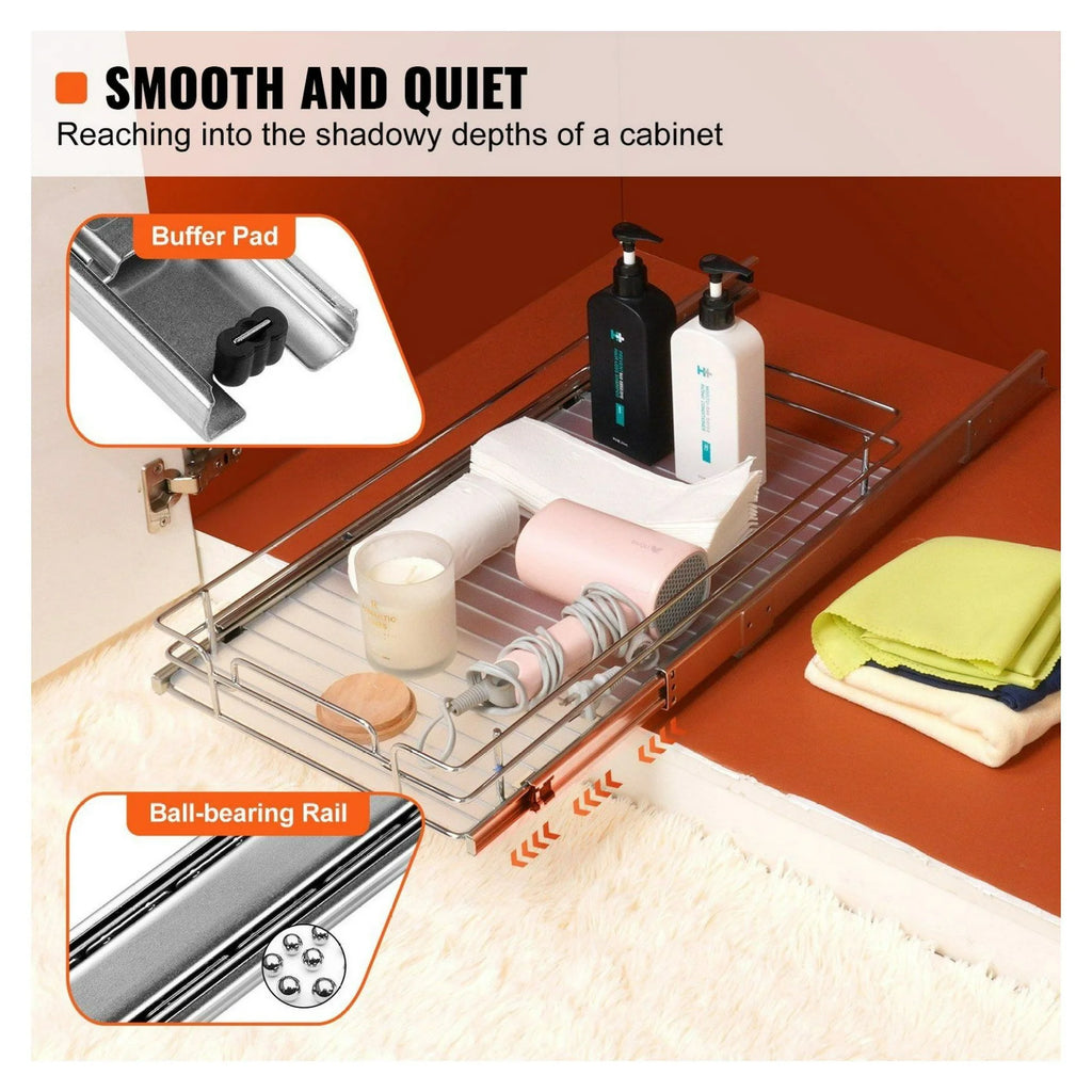 Chrome Heavy Duty Slide Out Cabinet Organizer 11x21 I853