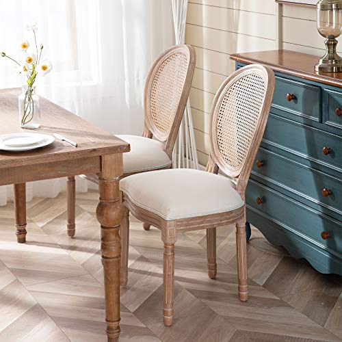 Dining Chairs Set of 2 Fabric Cane Upholstered Solid Wood Frame X5510