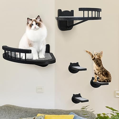 Black Wall-Mounted Cat Shelves with Scratching Pad A8258