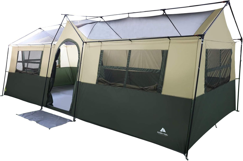 12 Person Cabin Tent with Closets and Room Dividers, Green I9338