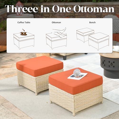 8 Piece Wicker Patio Conversation Set with Cushion and Ottomans U2495