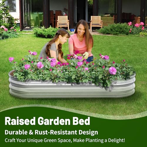 Galvanized Planter Raised Garden Bed, 4x2x1ft Oval Metal Planter Box L79806