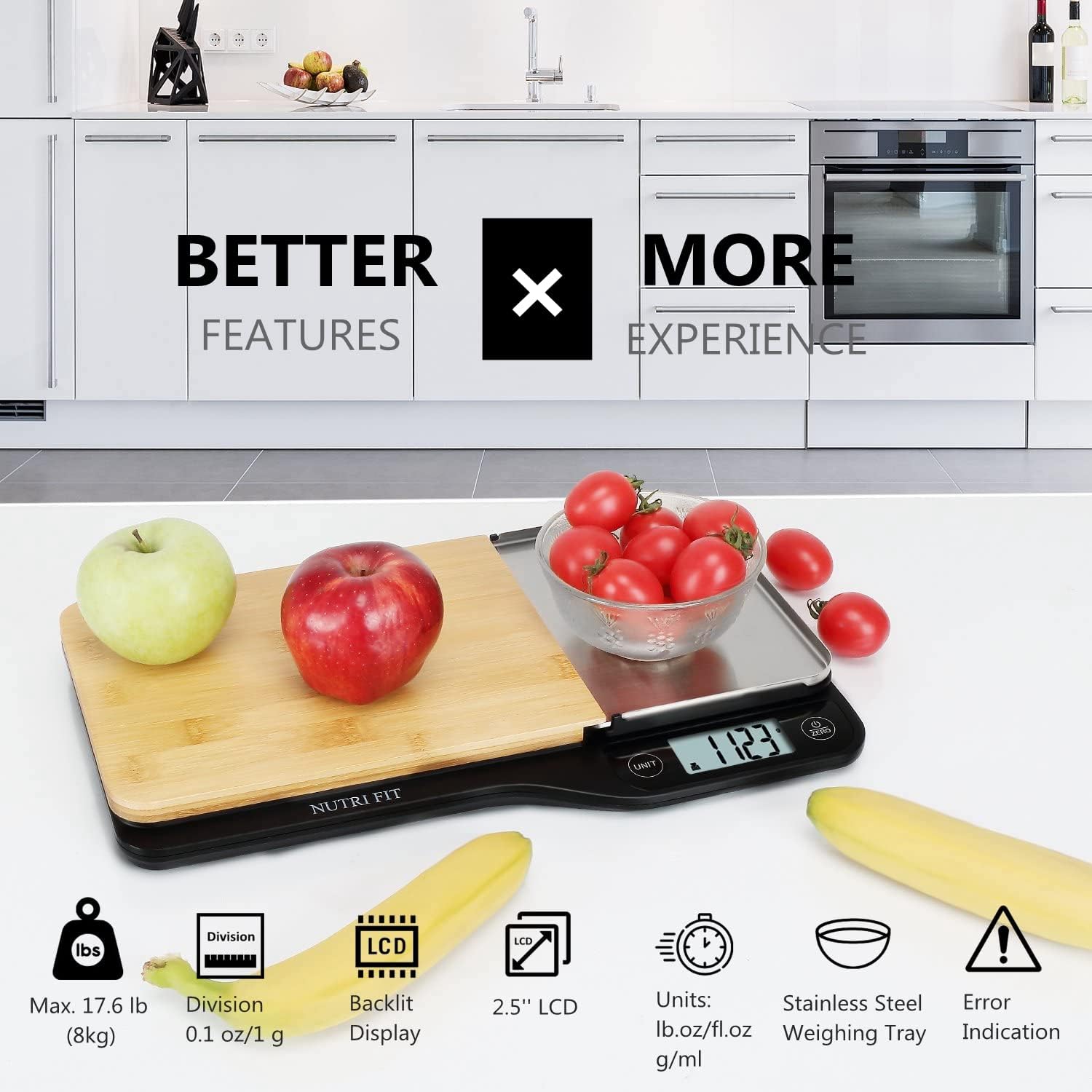 3 in 1 Digital Kitchen Scale with Removable Cutting Board & Tray B5769