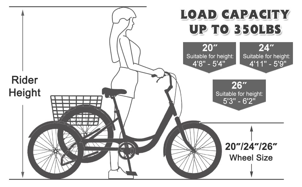 7 Speed 20/24/26 inch 3 Wheel Bicycle with Shopping Basket M7124