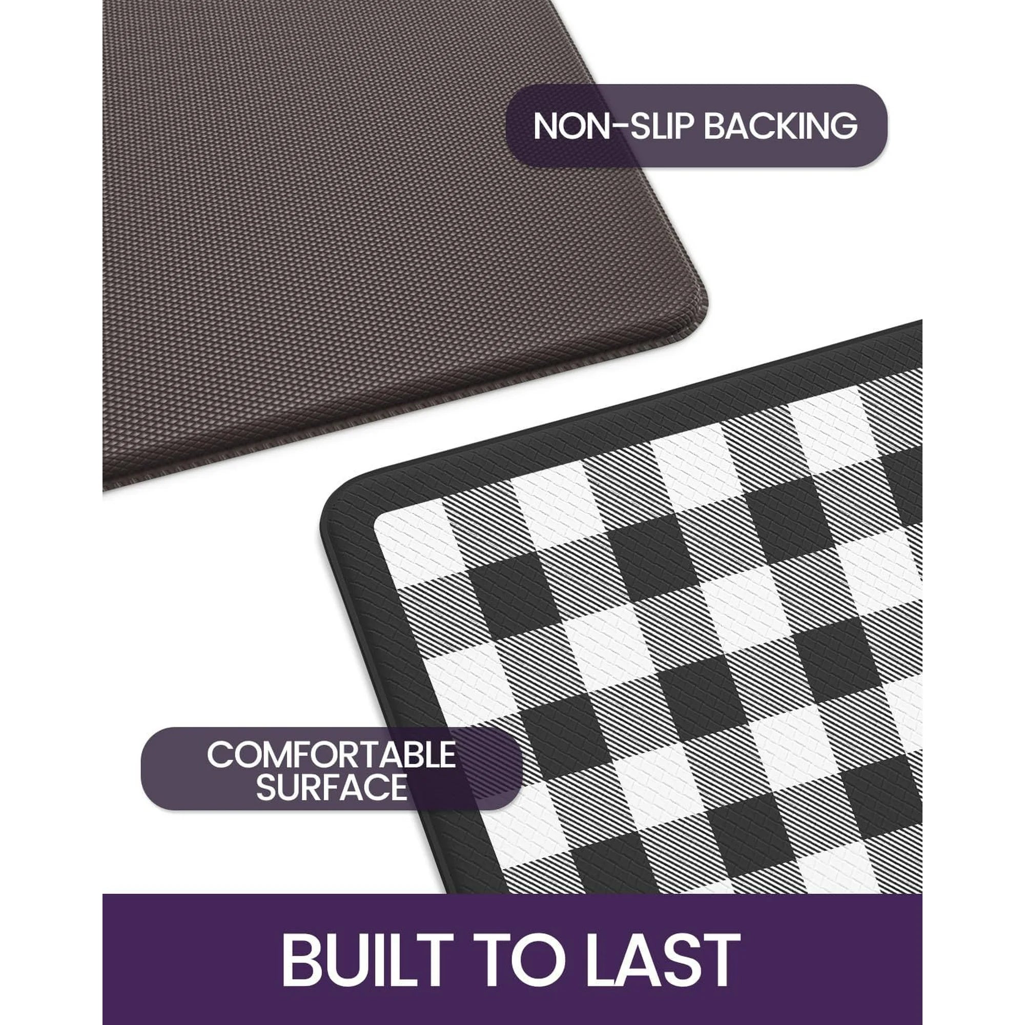 Black and White Buffalo Plaid Anti Fatigue Kitchen Floor Mats R2176