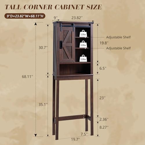 68" Tall Over The Toilet Storage Cabinet with Sliding Barn Door and Adjustable Shelves X463971