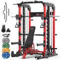 Smith Machine Home Gym with Aluminum Pulley Set - 2000lbs Capacity All-in-One Power Rack with Cable Crossover, Pull-Up Bar & Dip Station, Includes 18 Attachments X713371