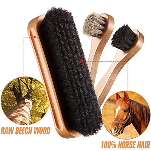 4 Pcs Horsehair Shoe Brush Kit with Microfiber Shoe Cloth E219